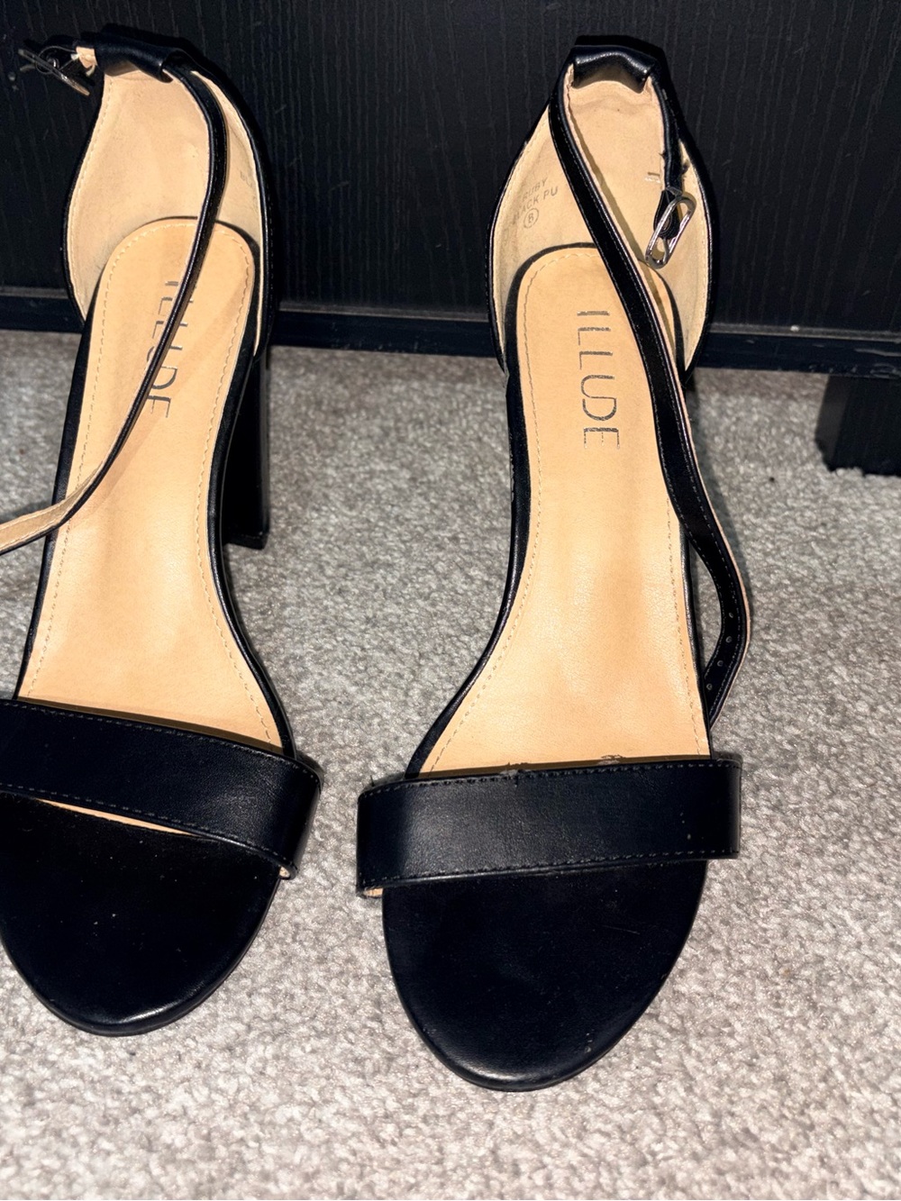 Illude Black Ankle-Strap Block Heel Sandals